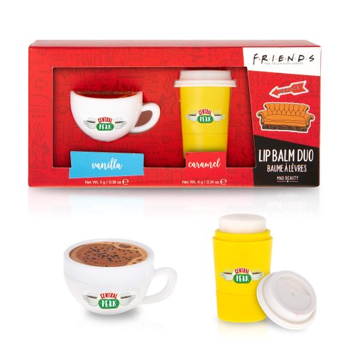 Mad Beauty Friends The Television Series Lip Balm Set (2-Pack) | Central Perks Cafe Theme | Caramel & Vanilla | For Here & To-Go Coffee | Cruelty-Free Cosmetics | Skincare Gifts for Women