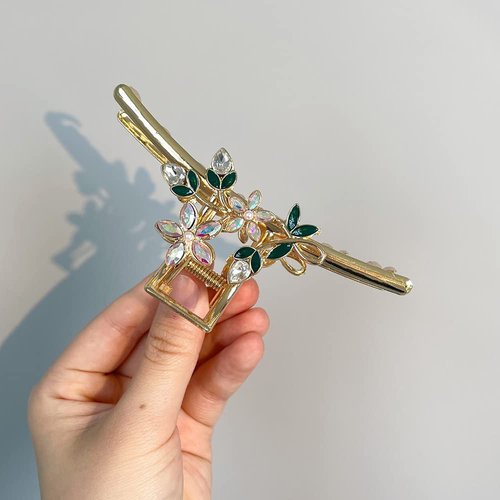 Elegant Crystal Flower Barrettes Glittering Lily Hair Claws Multiple Shapes Metal Hair Clips for Thin/Medium Thick Hair, Strong Hold Hair Clamps Non Slip Cute Hair Catch Clip Accessories