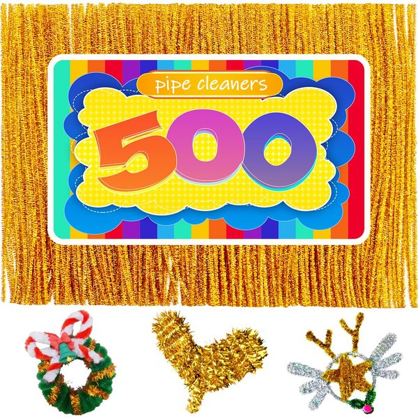 GAGANIU 500pcs Pipe Cleaners, Pipe Cleaners for Crafts, Craft Supplies Multicolor Chenille Stems for Art&Craft Christmas DIY Projects(Golden Glitter)