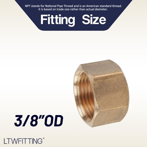 LTWFITTING 3/8-Inch Brass Compression Cap Stop Valve Cap,Brass Compression Fitting(Pack of 60)