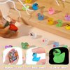GGSTDDUP 240 PCS Mini Resin Ducks, Colorful Cute Mini Duck, Glitter Miniature Figures, Luminous Tiny Ducks Wearing Sunglasses and Crown, Glow in The Dark for Tiny Home Dollhouse Garden (4 Styles)