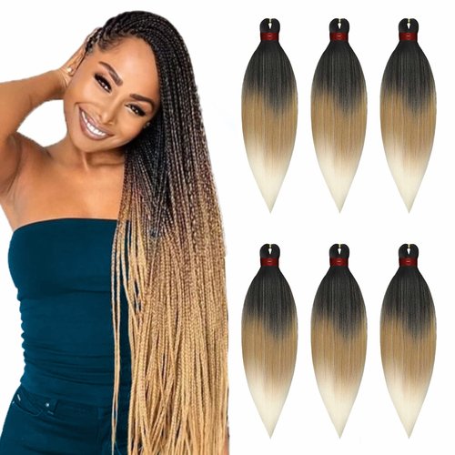 MARADEK 6X Pre-Stretched Professional Braiding Hair 100% Kanekalon Hot Water Setting Itch Free Ultra Yaki Ombre Tangle-free Mega Pack Synthetic Hair Extensions for Braids and Crochet-26 Inch,1B/27/613