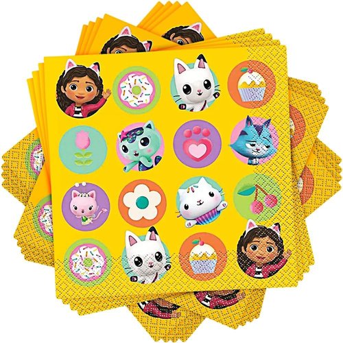 Unique Yellow Paper Luncheon Napkins (Pack of 16) - Adorable Gabby's Dollhouse Design, Perfect for Themed Birthday Parties, Celebrations, & Special Occasions