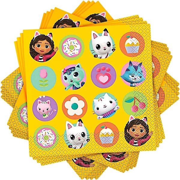 Unique Yellow Paper Luncheon Napkins (Pack of 16) - Adorable Gabby's Dollhouse Design, Perfect for Themed Birthday Parties, Celebrations, & Special Occasions