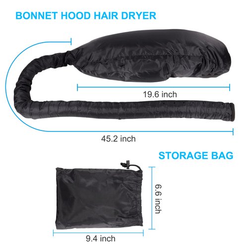 Upgraded Hair Dryer Bonnet Attachment, Extra Long Tube Hooded Styling Cap for Fast Drying, Fits All Head Sizes