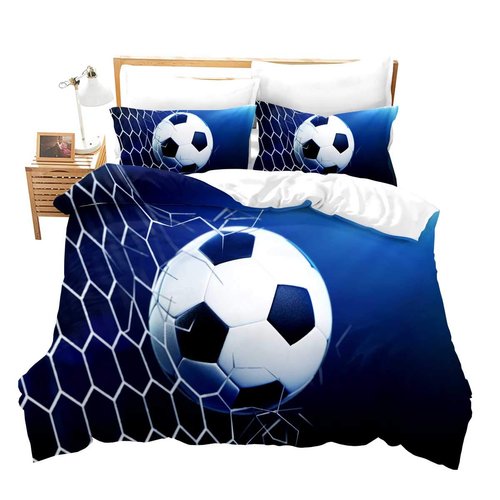 3D Soccer Duvet Cover Set Twin,Boys Football and The Soccer Ball Decorative Bright Blue Comforter Cover Set 2 Pieces Bedding Set with 1 Pillow Sham, Zipper, Youth Sports Theme Bedspread Bedclothes