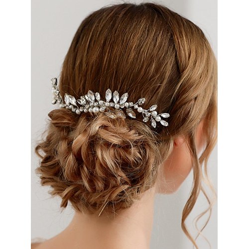 Brishow Rhinestone Bride Wedding Hair Comb Silver Crystal Hair Piece Pearl Bridal Hair Accessories for Women and Girls