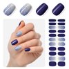 MOOYIYAN Semi-Cured Gel Nail Strips|Uv Free Nail Stickers|22 Pcs Gel Nail Wraps|Long-Lasting Two Weeks and Easy to Apply&Remove|with 2 Prep Pad,1 Nail File&1 Wooden Stick,Dazzle Blue