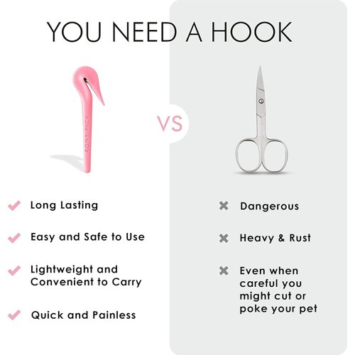 THE PONY PICK Elastic Rubber Bands Cutter for Hair - Elastic Hair Band Remover - Pain Free - Easy Removal - 3 Pack of Pink Pony Picks & 50 Colored Hair Elastics