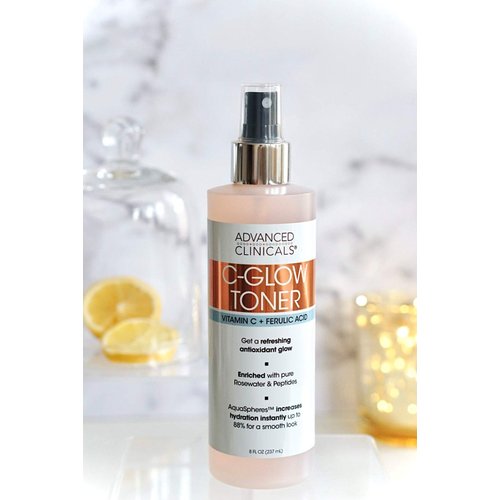 Advanced Clinicals Vitamin C Glow Facial Mist Toner for Face W/Rosewater, Ferulic Acid, & Peptides. Vitamin C Antioxidant Moisturizer Face Mist Provides Instant Skin Hydration, Non-Greasy, 8 Fl Oz
