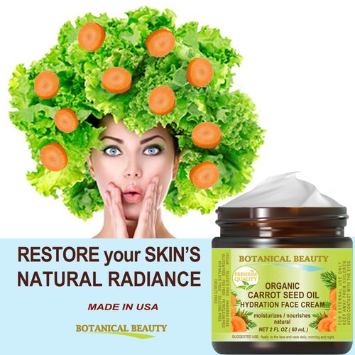 Botanical Beauty Organic CARROT SEED OIL HYDRATION FACE CREAM for NORMAL, DRY, SENSITIVE SKIN. Protection Against DRYNESS. 2 Fl. oz - 60 ml.