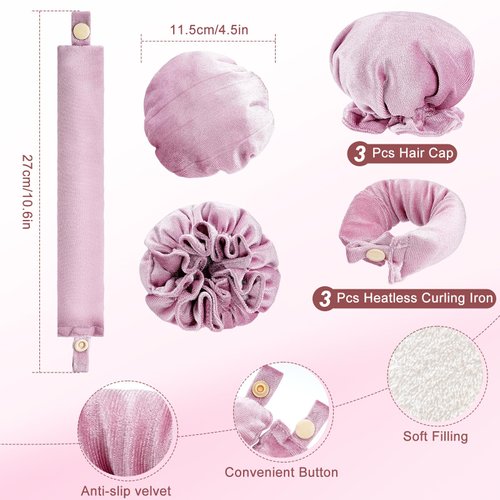welltop Heatless Hair Curler, 3 Sets/6 PCS Heatless Curling Set with Hair Caps, Soft No Heat Curling Rod Headband, Hair Rollers for Heatless Curls for Women, Hair Curlers to Sleep in Overnight