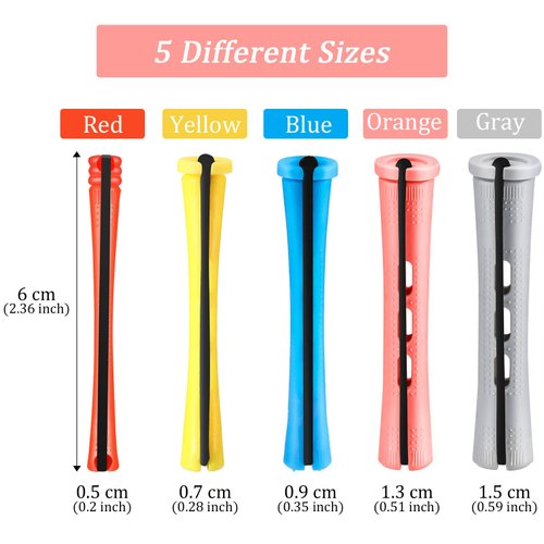 100 Pieces Hair Perm Rods Non-Slip Hair Rollers Plastic Cold Wave Perming Rods with Elastic Rubber Band Short Curlers Rod for Hairdressing Styling (Multi-color,Multi-size)
