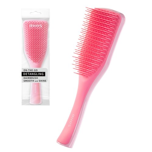 RHOS Hair Brush for Women,Men and Kids-Detangler Brush for Curly,Thick,Short,Thin Hair,Wet Dry Detangling Hair Brush for Smoothing,Anti Breakage-Hair Brush without Ball Tips(Pink)