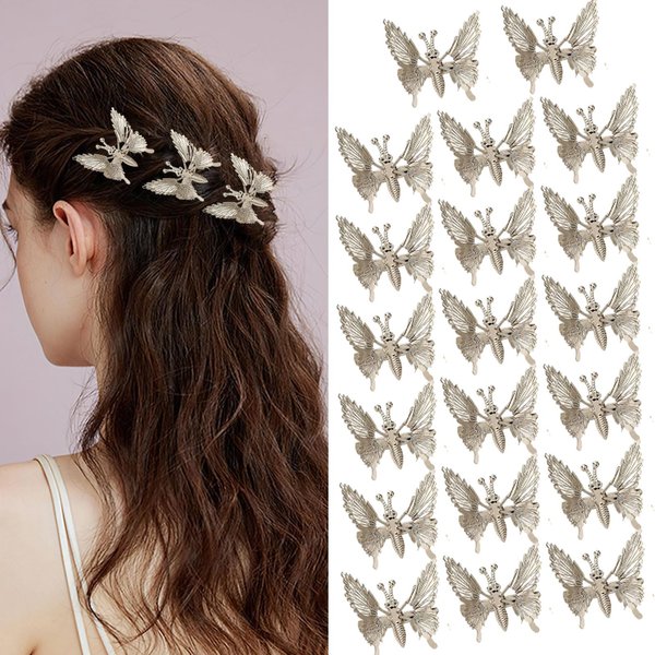 Butterfly Hair Clips Silver 3D Moving Wings Butterfly Hair Barrettes Metal Moving Butterfly Hair Pins Decorative Hair Accessories for Women(20pcs)