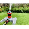 Eden 96122 Metal Adjustable 6-Pattern Mobile Rotary Gear Drive Garden Sprinkler for Yard W/Quick Connect Starter Set, Waters up to 80 ft. in Diameter