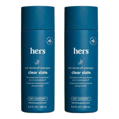 hers Clear Slate Anti Dandruff Shampoo, 2 Pack - Dermatologist Formulated Dry Scalp & Dandruff Shampoo with Biotin - Shampoo with 1% Zinc Pyrithione - Botanical Garden Scent - 2 x 6.4 fl oz