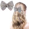 AHONEY Rhinestone Hair Bows for Women Big Hair Bow Clip, Hair Bling Glitter Hair Clips Sparkly Rhinestone Barrettes for Women Girls Holiday Hair Accessories Christmas Gift (AB Silver)