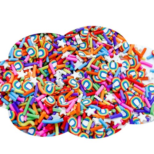 40g Colorful Fake Sprinkles Resin Polymer Clay Mix – Boba, Fruit, Christmas, Non-Edible Decorations for Slime, Crafts, DIY Projects |Perfect for Scrapbooking, Art (Rainbow Brite Mix)