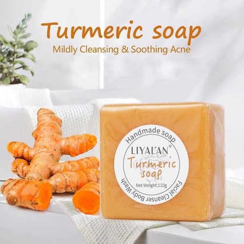 LIYALAN Turmeric Soap Bar for Face & Body-Tumeric Soap,Smooth Skin,Deep Cleansing, Natural Handmade Soap Sensitive Skin Formula, Vegan Soap
