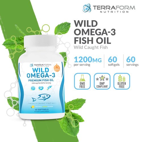 Triple Strength Fish Oil Omega 3 2400mg per Serving - Burpless, Lemon Flavored Non-GMO, Gluten & Soy Free – 30 Servings