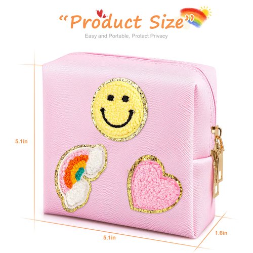 2 Pack Period Bag, PU Leather Sanitary Napkin Storage Bag for Feminine Pads Liners Tampons and Reusable Pads,Functional Sanitary Pads Pouches First Period Kit for Teen Girls Women Ladies Gift