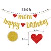Mom Happy Birthday Banner, Cheers to Monther's Birthday Party Decorations Decors, Women's Birthday/Annversary Party Supplies, Gold&Red Glitter