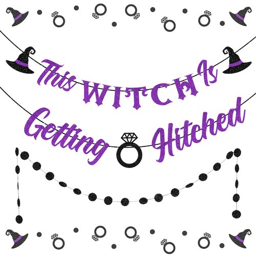 This Witch Is Getting Hitched Banner, Halloween Bachelorette Hen Party Supplies with Circle Dots Garland for Haunted Houses Home Decors