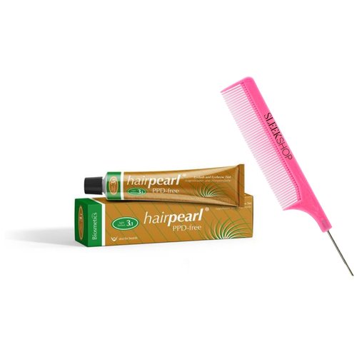 yper Hairpearl Original PPD-FREE Hair Pearl TINT Color Dye for Iashes and broows (w/SIeekshop PINK Rat Tail Comb) Haircolor Hair Tinting, Made in Germany (Nougat Brown (Natural Brown), 0.68 oz)