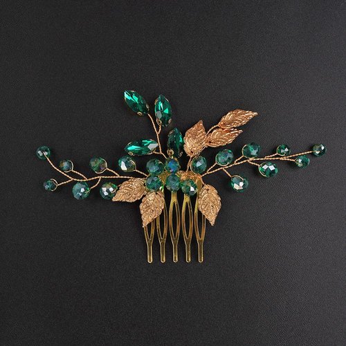 Jumwrit Crystal Hair Comb for Wedding Gold Leaf Hair Comb for Bride Bridesmaid Handmade Rhinestone Headpiece Bridal Hair Accessories