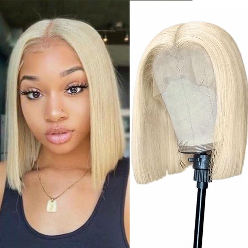 Jiumido Blonde Lace Front Wigs Human Hair 13X4 Short straight 613 Bob Wig Pre Plucked 150% Densit...