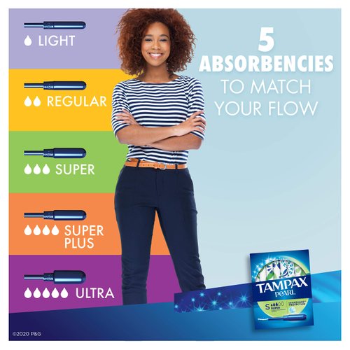 Tampax Pearl Plastic Super Absorbency, Unscented Tampons, 36 Count - Pack of 2 (72 Count Total)