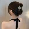 Camellia Hair Clips with Pearl Black Flower Metal Hair Accessories for Women Girls Elegant Black Camellia Hair Claw Clips Shiny Hairpins Strong Hold Hair Clip for Thick or Thin Hair Goddess Look 1 Pcs