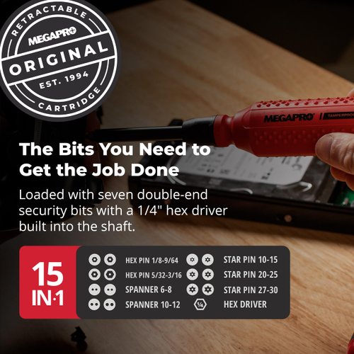 Megapro Tamperproof 15 in 1 Multi Bit Screwdriver (Red/Black)