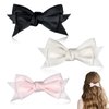 3pcs Bow Knot Hair Clips, Black Pink Off White Bow Tie Barrettes Smooth Satin Kawaii Ribbon Clips Multi-Layer Design Bow Clips Hair Accessories for Women Girls (3.35x1.65 inch)