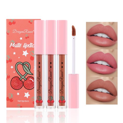 ZHISHUDL 3PCS Matte Nude Lipstick Set Liquid Lipstick Lip Gloss Set,Matte Velvety Lip Stick High Pigmented Lip Tint Lip Stain Set for Daily Makeups - Set C