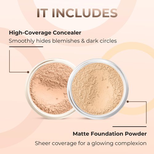 FOUNDATION & CONCEALER DUO (WARM & MEDIUM CONCEALER) Mineral Makeup Kit Full Size Set Matte Bare Face Sheer Powder Cover