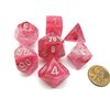 Chessex Polyhedral 7-Die Ghostly Glow Dice Set - Pink with Silver Numbers