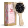 Natural Boar Bristle Hair Brush Cat shape, mini size, portable, easy carry for Women, Men, Kids; Dry and Wet Detangling Hair Brush Gently Enhances Shine, for Fine and Straight, Thick and Curly Hair
