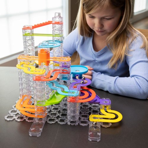 Fat Brain Toys Trestle Tracks Deluxe Marble Run Set, 124-Piece Modular Marble Track, Toys for Kids, Marble Set, Girl and Boy Toys, Fun Toys for Ages 8-13+