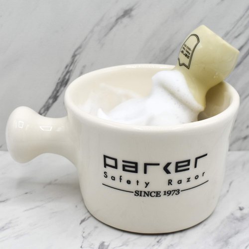 Parker Safety Razor Deluxe Stoneware Apothecary Shaving Mug – for use with up to 3” Shave Soaps and Lathering Shave Creams – Handmade in The USA (Ivory)
