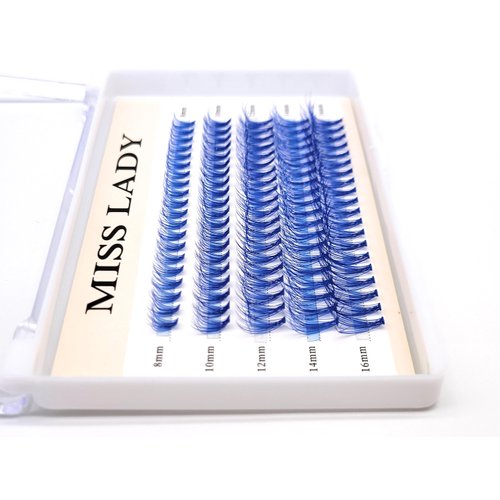 Colored Blue Lash Clusters, 3D Volume 20D Curl C, Thickness 0.10mm, Length 8-16mm Mixed Tray, 100 PCS of Blue Eyelash Clusters, Faux Mink Blue Individual Lash Extensions DIY