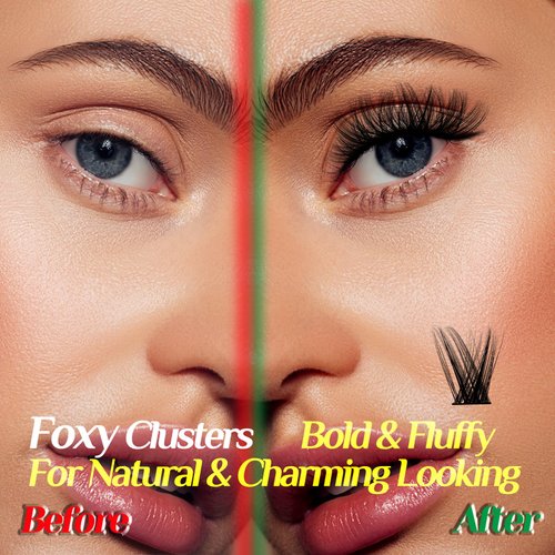 Lash Clusters 192PCS Individual Lashes, D Curl Lash Extension Clusters Lashes Wispy Natural Look, DIY Eyelash Clusters Volume Look Like Eyelash Extensions DIY at Home- FOXY, 9-16mm Mixed