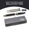 ZenZoi Black Ballpoint Pen Set. Elegant Executive Pen for Men or Women. High End Pen Gift Box w/Luxury Pen & 2 Gel Ball Point (Blue & Black) Refills. Smooth Writing Pen (Black)