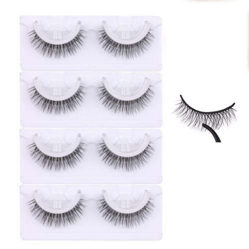 Self Adhesive Eyelashes Natural False Eyelashes Wispy Reusable Self Adhesive Lashes No Glue Strip Lashes, Manga,Long-lasting, 4 Pairs Fake Eyelashes by Boahankuke
