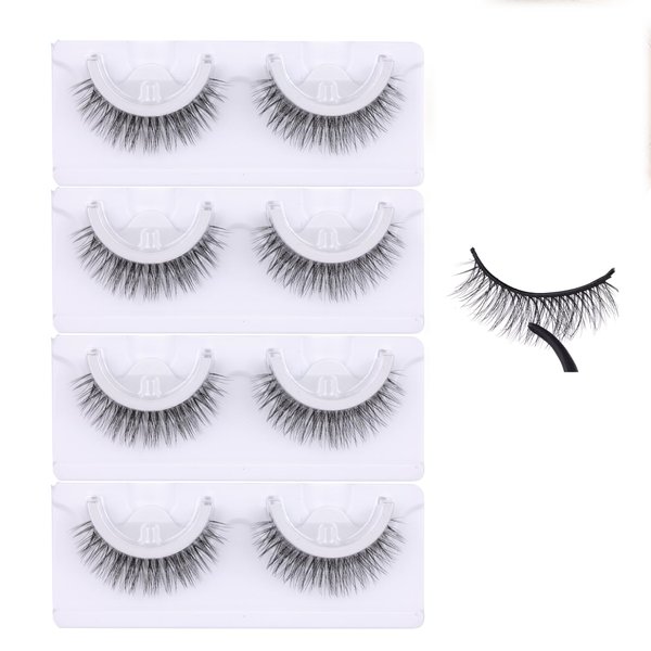 Self Adhesive Eyelashes Natural False Eyelashes Wispy Reusable Self Adhesive Lashes No Glue Strip Lashes, Manga,Long-lasting, 4 Pairs Fake Eyelashes by Boahankuke