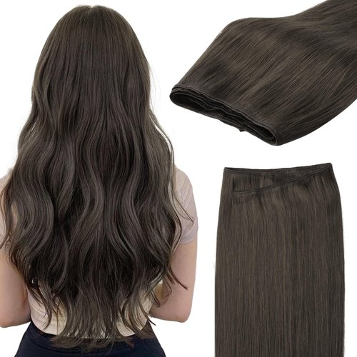 GOO GOO Sew in Hair Extensions Real Human Hair, Weft Hair Extensions Human Hair, 1C Mocha Brown 16 Inch-100g, Weft Bundles Straight Silky Remy Hair