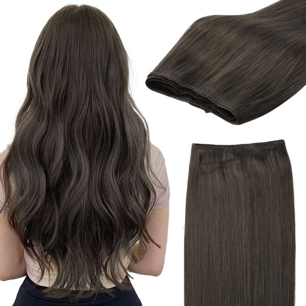 GOO GOO Sew in Hair Extensions Real Human Hair, Weft Hair Extensions Human Hair, 1C Mocha Brown 16 Inch-100g, Weft Bundles Straight Silky Remy Hair