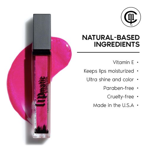 LipMatic Flushing Fuchsia LipShine- Moisturizing Vitamin E Lip Makeup for Women, Beeswax and Natural Organic Ingredients, Long-Lasting Lip Gloss, High-Definition Shine Finish, Cruelty & Paraben Free
