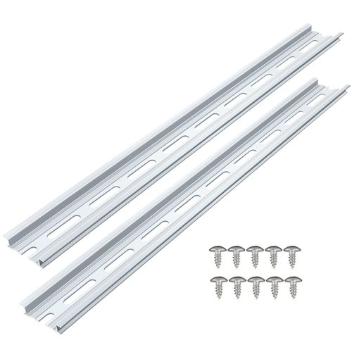 2 Piece Aluminum DIN Rails, 12 Inch Long, 35mm Wide, 7.5mm High, Top Hat Slotted DIN Rail with RoHS, Extra Premium Screws Included for Hardware Components Mounting